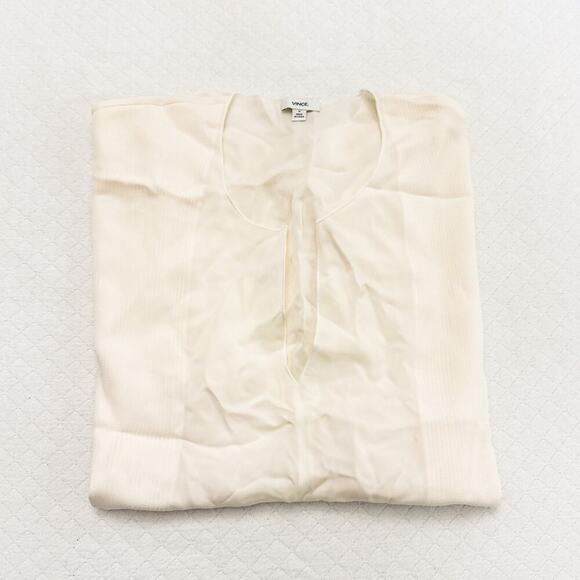 Vince Cream Delicate Embroidered Top See Through Weave Size M - Picture 4 of 5